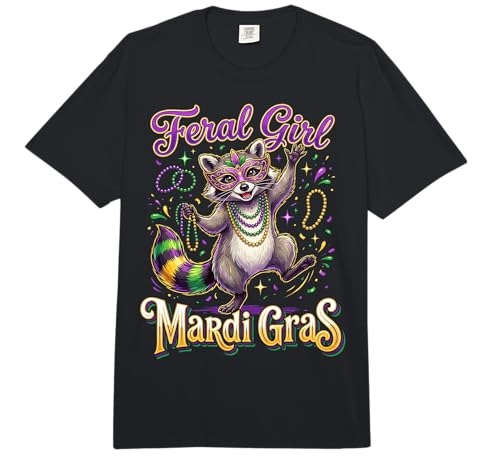 Feral Girl Mardi Gras Shirt Girl Raccoon Carnival Outfits Comfort