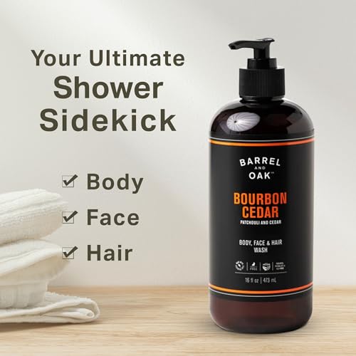 Barrel & Oak All-in-One Wash for Face, Hair, & Body, Vegan & Hydrating Face, Shampoo and Body Wash for Men, Grooming Kit Gifts for Men, Bourbon
