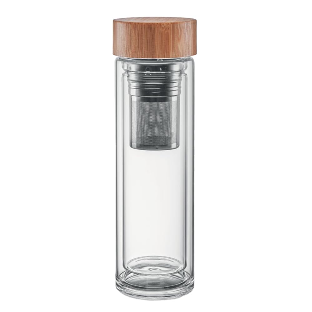 Treat Republic  Clear Bamboo Lid Insulated Glass Drinks Bottle & Infuser in Size Standard, Sports Direct