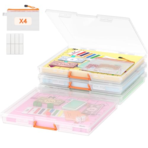 Lifewit 4 Pcs Board Game Storage Boxes, 12.2x10.6'' Paper Container with Secure Latch, Plastic Portable Organizer with Handle & Labels for File,Document, Puzzles, Cards, Art Supplies by Lifewit - Used condition - US$19.99