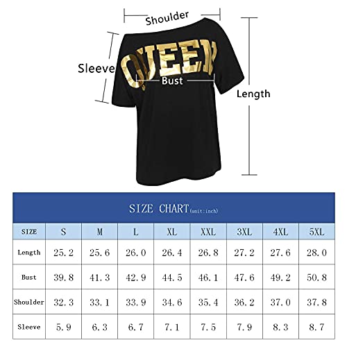 Pesion Womens Off The Shoulder Tops Sexy Shiny Shirts Long/Short Sleeves Fashion Graphic T-Shirts Blouses, Black+ Gold #2 X-Large #TOP6