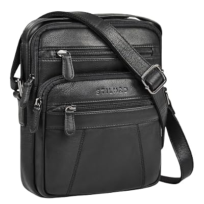 STILORD "Omar" Piccolo Borsello Uomo Pelle Borsa a Spalla per Tablet da 8,4 Pollici Crossbody Borse Messenger Cuoio Borsa a Tracolla Borselli per Ufficio e Viaggi Colore:nero