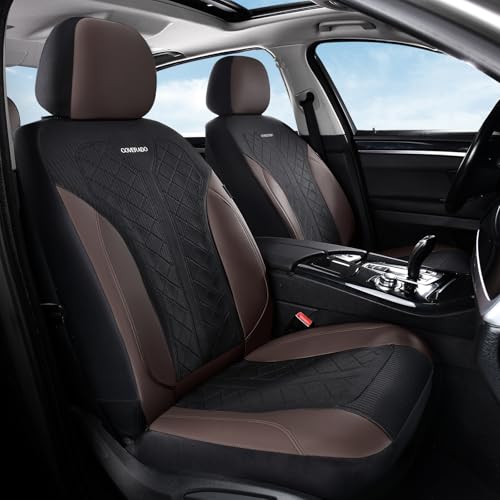 Image of Coverado Seat Covers for Car 5 Seats, Leather Car Seat Covers Fullset, Breathable Mesh Front and Rear Protectors, Coffee Luxury Automotive Covers, Universal Fit for SUV, Truck, Sedan