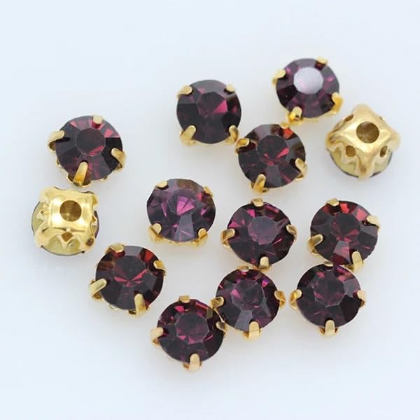 100Pcs 4Mm Colors Gold Claws Sew On Round Rhinestones For Needlework Diy Glass Crystals Stones Clothes Wedding Dress Crafts - (Color: Dark Amethyst/Size: 4Mm)