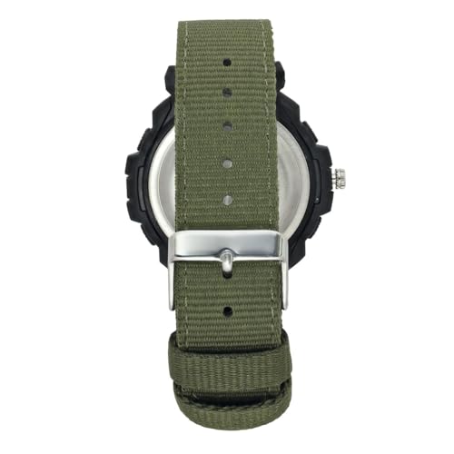 Image of Helix by Timex Ana Digital Watch for Man with Black Round Dial & Green Nylon Strap Band Water Resistant Men's Wrist Watches - TWESK6501T