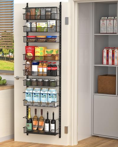 Over-the-Door 8-Tier Pantry Organizer with Adjustable Baskets for Kitchen Storage - Black