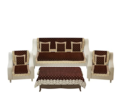Image of Premium 5 Seater Printed Sofa Cover Set with Cushion +Table Covers, 3,1,1 Seater 10 Pieces Sofa Back Slip Panels, Single Seater,Coffee (Pack of 12)