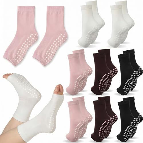 Janmercy 8 Pairs Non-slip Toeless Yoga Pilates Socks with Grips Cotton Grip for Pilates Barre Workout Open Toe Pedicure Socks for Women Men Gym Dance Home Fitness(Warm)