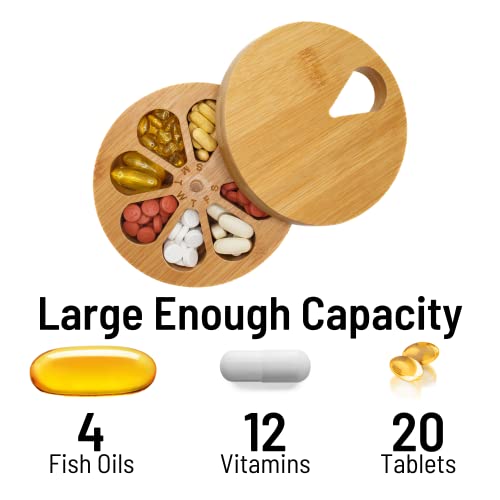 Medicine Organizer Wood Daily Weekly, Travel Pill Organizer And Pill Holder, Vitamin Medicine Pill Organizer Case Box, Pill Box Day, Improved Design With Days Of The Week And Solid Wood Lid #TOP1