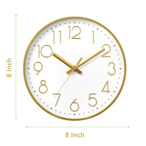 Image of DAXSMY Wall Clock 8 Inch Gold Decorative, Battery Operated Silent