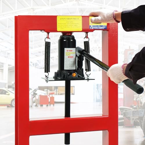 Image of 6T Hydraulic Press, 6 Ton H-Frame Garage Floor Hydraulic Benchtop Press Adjustable Hydraulic Shop Press with Plates, Red