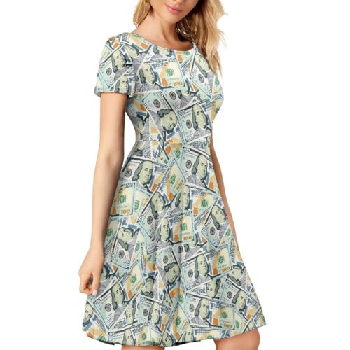 Image of AFPANQZ Womens Casual Summer Lightweight Vintage Dress Short Sleeve Midi Dress Knee-Long Luxury Formal Dress