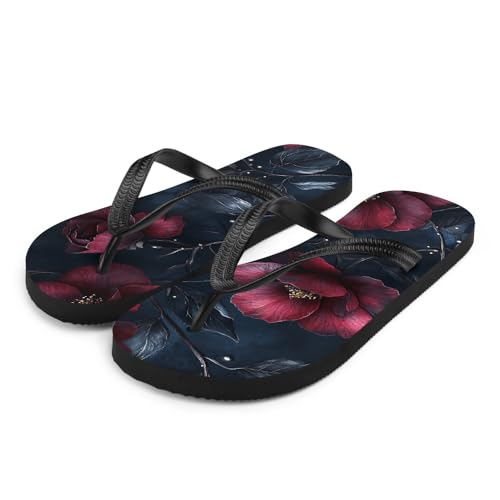 Gothic Floral Flip-Flops, Stylish Summer Sandals, Trendy Footwear, Comfortable Beach Shoes, Unique Floral Design2