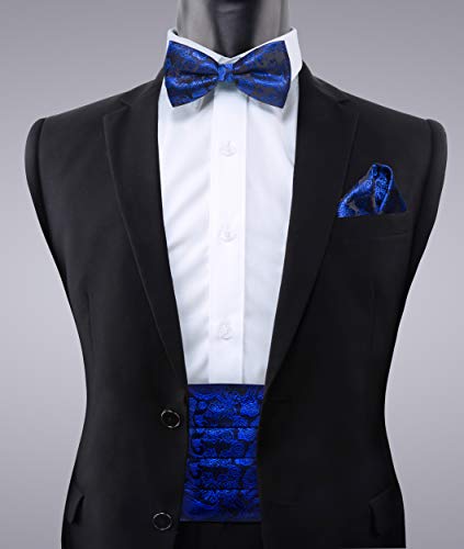 Image of Alizeal Mens Multicolored Silk Solid Cummerbund Bow Tie Set