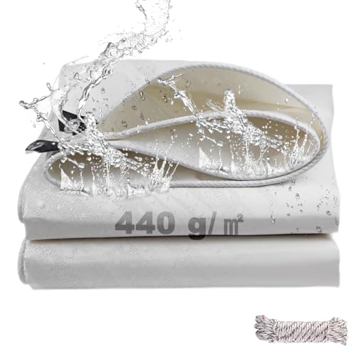 Lona Impermeable Exterior 3x3m, 440 g/m² Lona de Protección Toldo Reforzado PVC con Ojales, Duradera Resistente a Los Rayos UV Desgarros, Multiusos para Terrazas Muebles Jardín Piscina Coche Blanco