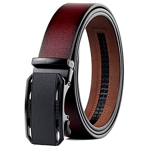 ClearloveWL Ceinture en cuir pour homme - Couleur : rouge bordeaux - Boucle à clic automatique en alliage - Longueur : 110 cm - Couleur : rouge Cover
