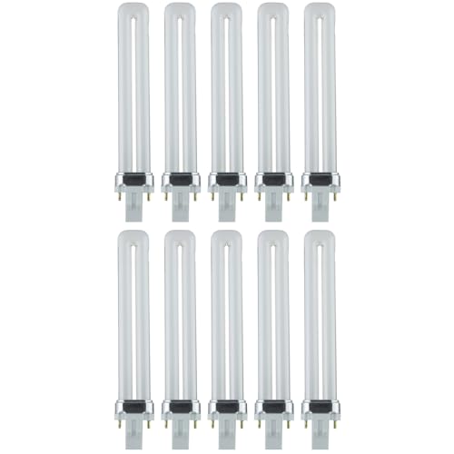 Sunlite PL13/SP50K Compact Fluorescent Single U-Shaped Twin Tube Light Bulb, 13 Watts, 120 Volts, 720 Lumens, 2-Pin GX23 Base, 5000K Daylight, 10 Pack