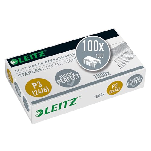 Leitz Power Performance Heftklammern P3, 100 x 1000 Stück, Verzinkt, 55700000 24/6mm