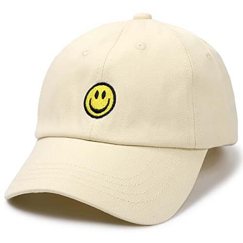 SONMONY Smile Face Toddler Baseball Cap Boy Baseball Hats Kids Washed Funny Hats Adjustable Cute Caps for 3-12 Years… Beige