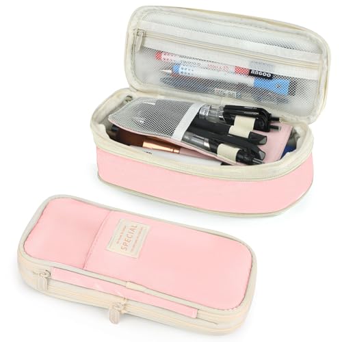 Image of PUPTILY Pencil Case, Large Capacity Aesthetic Pencil Cases with Durable Zipper, Big Stationery Pencil Pouch for Women & Men, Adults Portable Storage Organizer Bag for College, office, Travel (Pink)