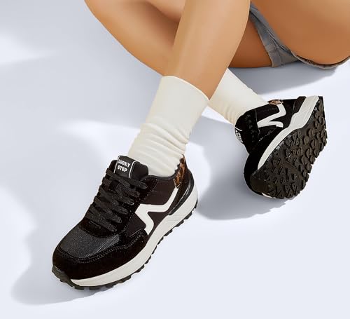 Image of LUCKY STEP Women's Retro Fashion Casual Sneakers | Platform Classic Trendy Trainning Anti-Slip Tennis Travel Walking Shoes