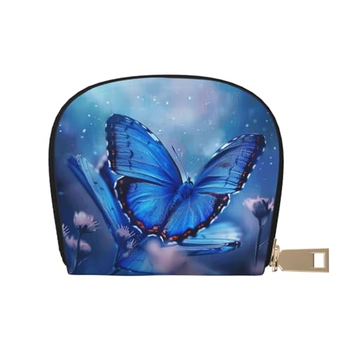Blue Butterfly Printed Card Wallet for Women Men Cute Zipper Card Cases Holder Mini Coin Purse with 12 Card Slots