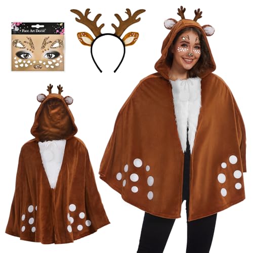 JONRRYIN Rentier Karneval Damenkostüm, Rentier Geweih Haarreifen mit...