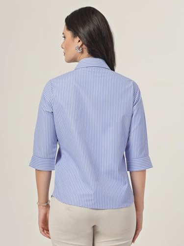 Image of Style Quotient Women Stripe Blue and White Polycotton Formal Shirt
