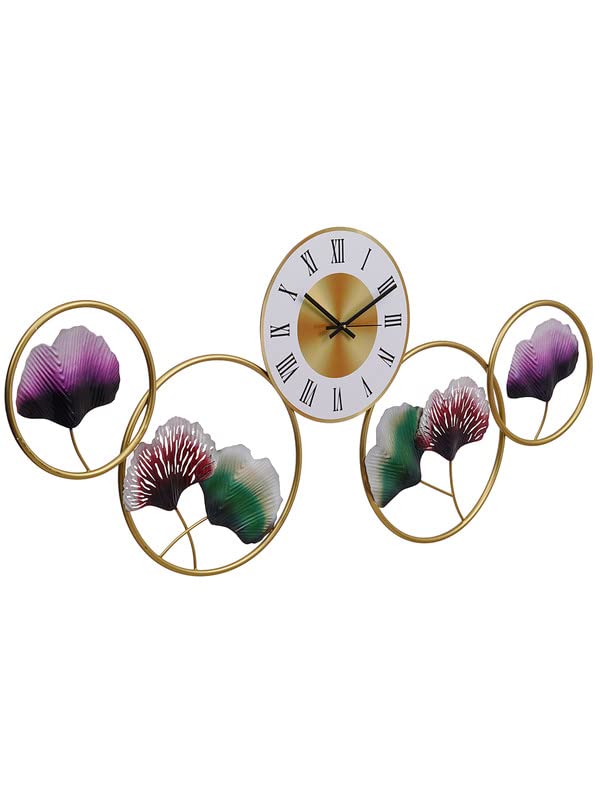 Image of CHRONIKLE Stylish Round Rings Design Vertical Wall Art Analog Metal Roman Numbers Wall Clock for Living Room Home Decor Office Gifts (Size: 108 x 1 x 48 CM | Weight: 1500 Gram | Color: Multi)