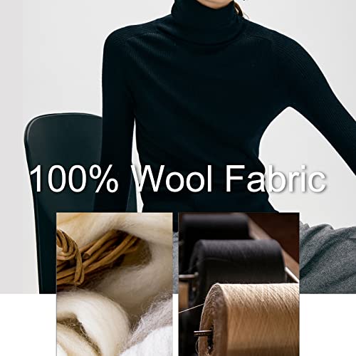 Women's 100% Merino Wool Knitted Turtleneck Sweater: High Neck Slim Fit Knit Sweaters Long Sleeve Lightweight Soft Solid Color Casual Warm Tops Pullover For Fall And Winter Wife Mother Gift,Black,S #TOP4