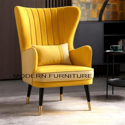 Image of Modern Wing Chair,Comfortable or Relexable Arm Chair for Living Room, Bedroom, Furniture (Yellow)
