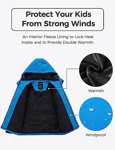 Image of wantdo Boys Puffy Winter Coats Fleece-Lined Snow Jackets Removable Hood | Elastic Cuffs, Hook-and-Loop Collar, Windproof, Machine Washable