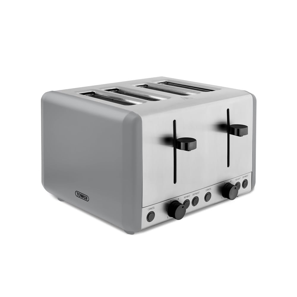Tower Sera 4 Slice Toaster With Smoked Chrome Trim Grey