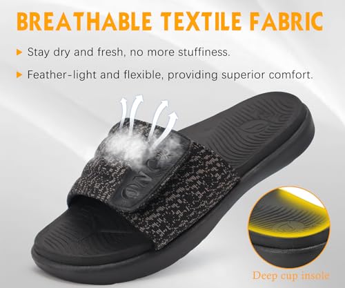 Image of ONCAI Mens Slide Sandals Open Toe Athletic Adjustable Straps Orthotic Plantar Fasciitis Sport Sandals with Soft Cushion Arch Support Footbed Size 7-13
