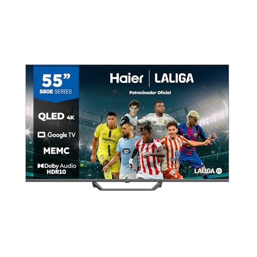 Haier QLED 4K UHD H55S80EUX - Smart TV 55", Google TV, Dolby Audio, HDR 10, Smart Remote Control, Google Assistant, Bluetooth 5.1, DBX TV, HDMI 2.1 x 4, Sin Marcos, 2024