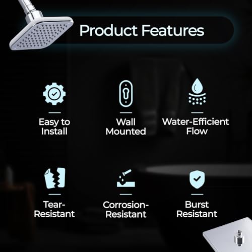 Image of Mila Classique Single Function Overhead Shower Head | Rain| White Nozzle Chrome Finish Square Showerhead for Wall Mount | Durable ABS Body, Wide Coverage, Easy Install | Bathroom Fitting (100*100mm)