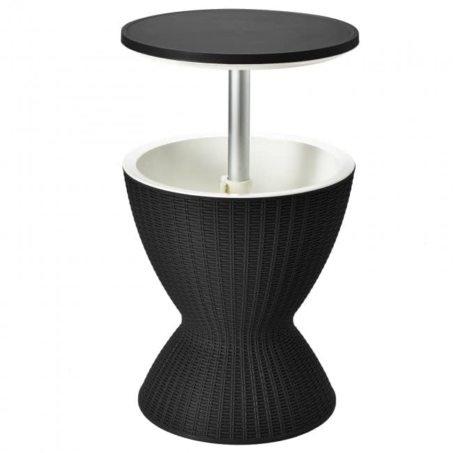 Tavolo da cocktail da esterno in stile rattan, regolabile in altezza, con refrigeratore per birra e vino, per feste in piscina