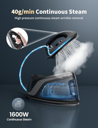 Image of Sundu Steam Iron for Clothes with Rapid Heating Ceramic Coated Soleplate, 1600W, Auto-Off Safety, Burst of Steam, Self-Clean, Anti-Calc, Anti-Drip 1400ml Water Tank for Clothes Ironing,Space Black