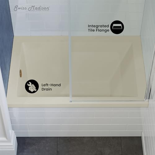 Image of Swiss Madison Voltaire 48 inch x 32 inch Left-Hand Drain Alcove Bathtub in Bisque