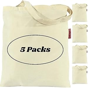 Tote Bags Bulk – 5 | 10 | 15 | 20 | 25 Canvas Tote Bags, Plain Lightweight Washable Foldable Canvas Grocery Bags