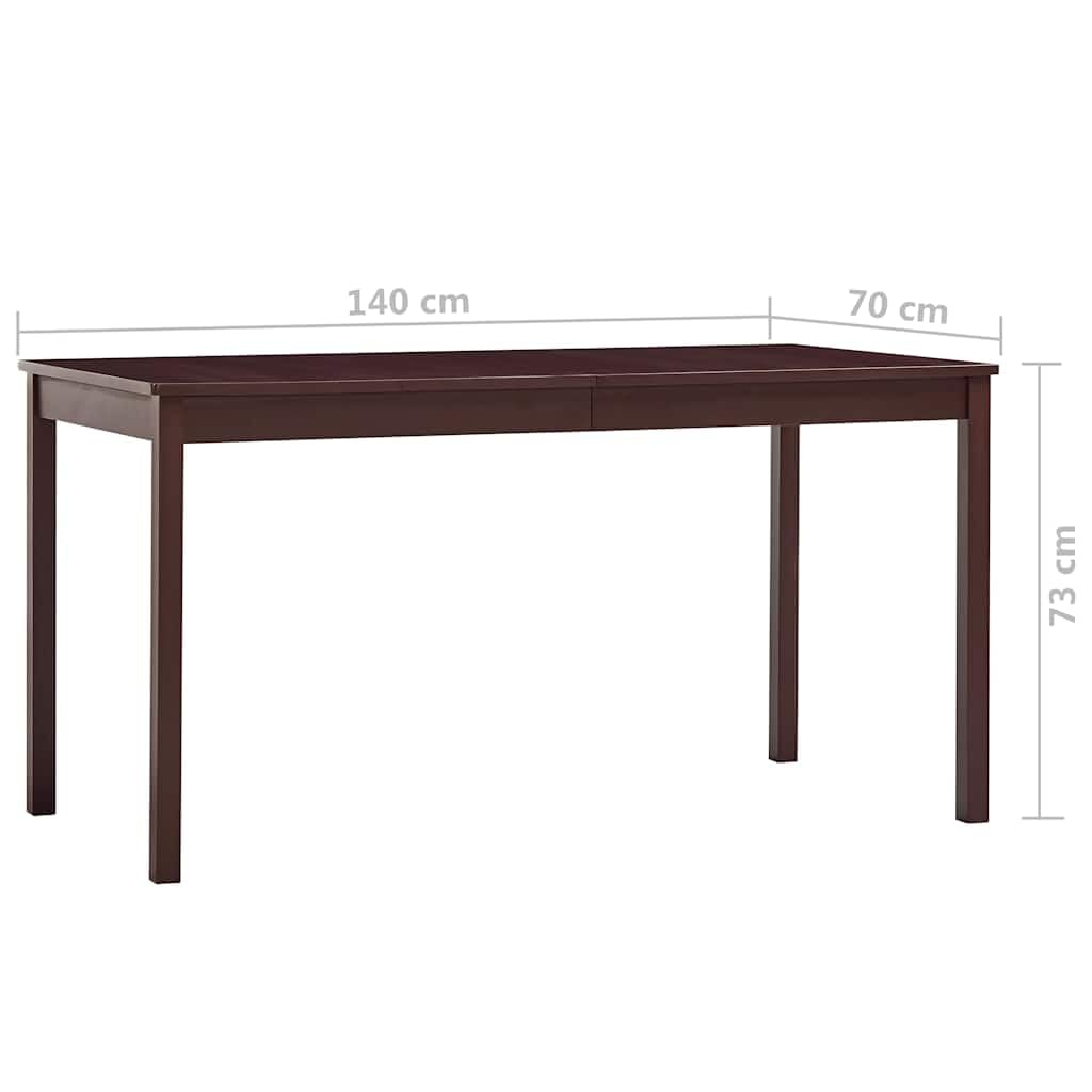 Stół do jadalni ciemnobrązowy z drewna sosnowego, 140 x 70 x 73 cm, stół z litego drewna, prostokątny, nowoczesny, nie zajmuje dużo miejsca, do jadalni, kuchni, rodziny, gości