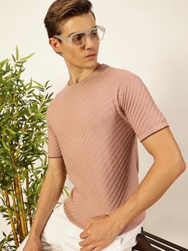 Image of Thomas Scott Men's | Textured | Half Sleeve | Slim Fit | 100% Cotton | Round Neck | Casual Tshirt