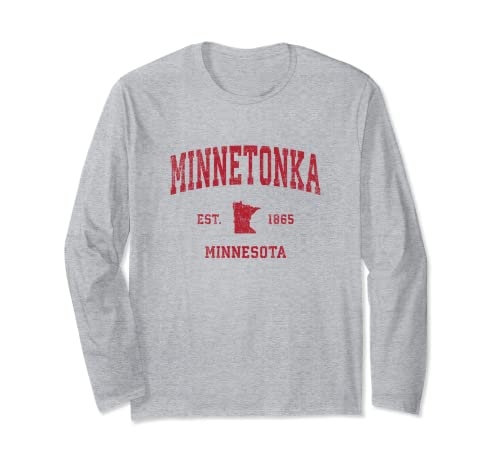 Minnetonka Minnesota MN Vintage Sports Design Rojo Print Manga Larga