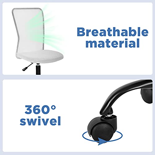 Home Office Chair Mid Back Mesh Desk Chair Armless Computer Chair Ergonomic Task Rolling Swivel Chair Back Support Adjustable Modern Chair With Lumbar Support (White) #TOP6