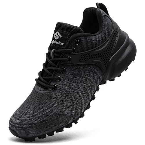 Unitysow Men's Trail Running Shoes Lightweight Breathable Walking Hiking Sneakers Outdoor Athletic Tennis Cross Training Shoes,Black Grey,8 US
