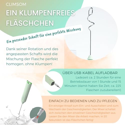 Climsom Baby-Flaschenmischer, wiederaufladbar, 3 Geschwindigkeitsstufen, homogenes Mischen, ohne Klumpen, leicht zu reinigen, für jede Art von Milch
