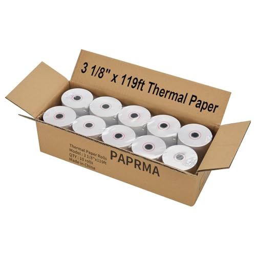 PAPRMA 3 1/8\'\' x 119ft\' Thermal Paper Receipt 10 Rolls, Receipt Paper POS Cash Register Paper for Credit Card Machine Square Terminal Printer