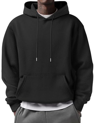 COOFANDY Men's Long Sleeve Textured Hooded Sweatshirt Casual Lightweight Hoodies Pullover Drawstring Hoodie with Kanga Pocket