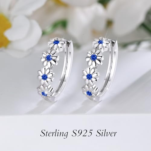 Daisy Flower Earrings For Women, Birth Flower Birthstone Hoop Earrings For Daughter Mother Mom, Sterling S925 Silver, I Think Of You Every Daisy4