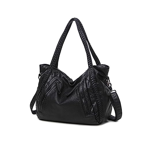INOOMP Borsa Donna Mano Grande in Pelle Intrecciata Nera Fashion Bag Vintage Con Tracolla Spalla Leggera e Capiente Per Uso Quotidiano e Regalo